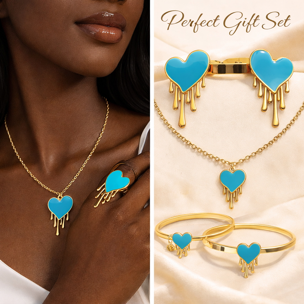 Aqua Heart Luxe Set – Necklace, Earrings, Ring